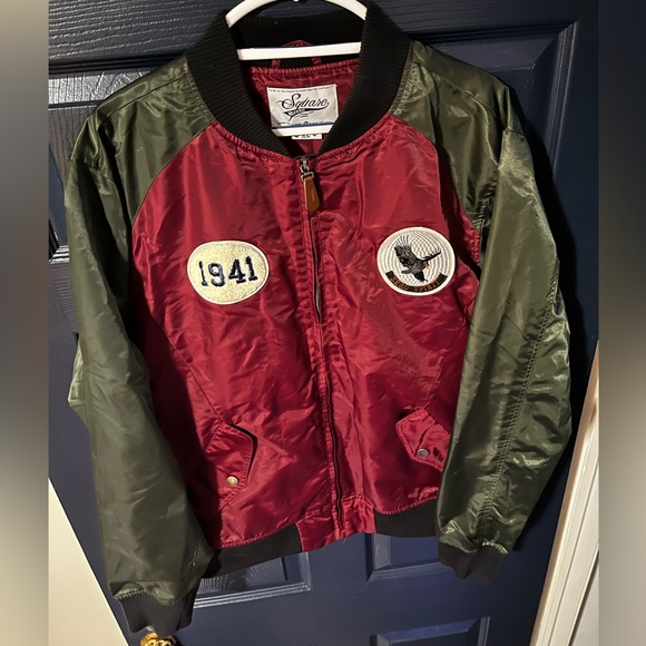 Square Zero Other - Square Zero XL Bomber Jacket Burgundy Olive 1941 Eagle Patch